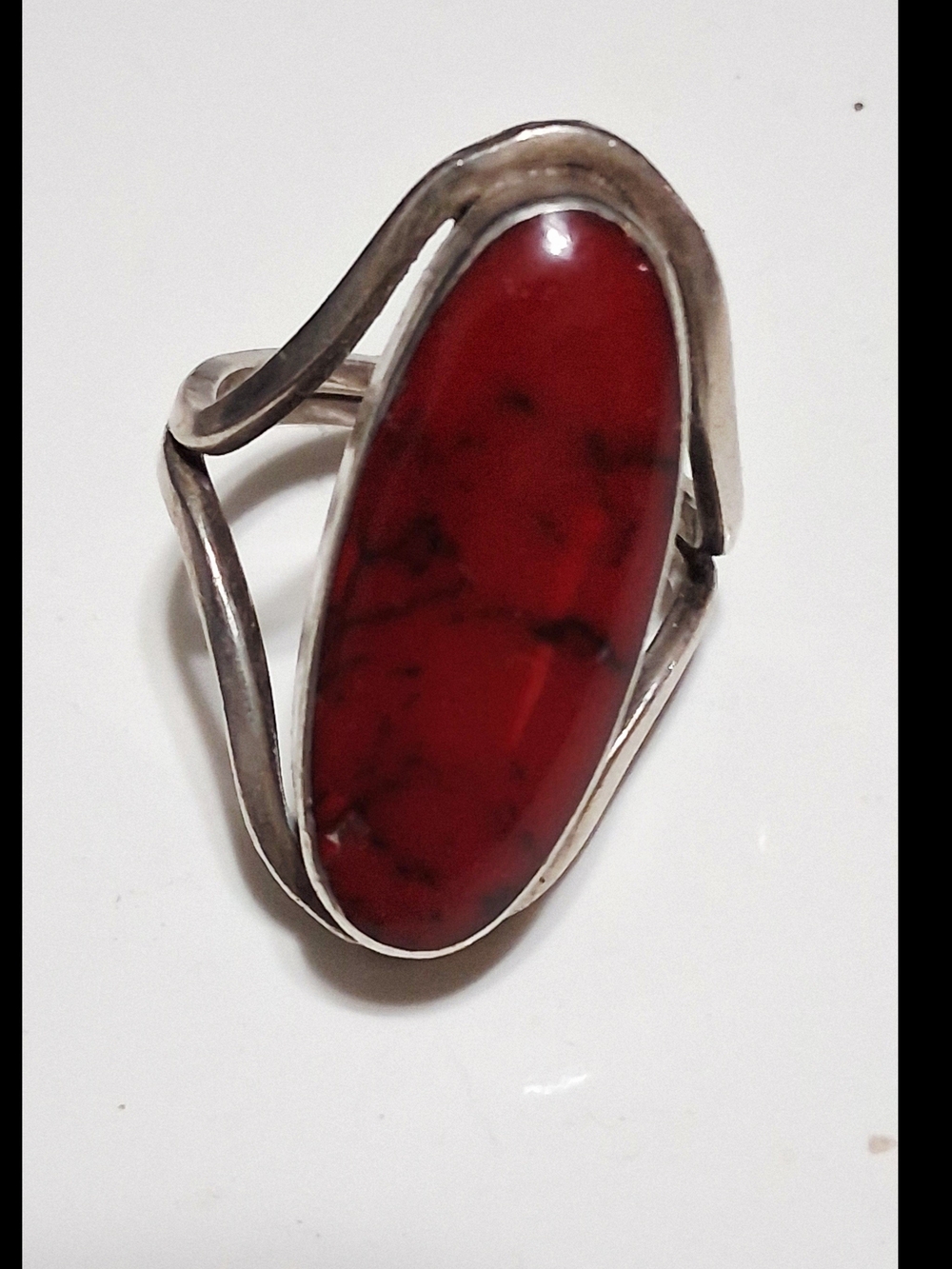 Sterling Silver Red Oval Stone Statement Ring
